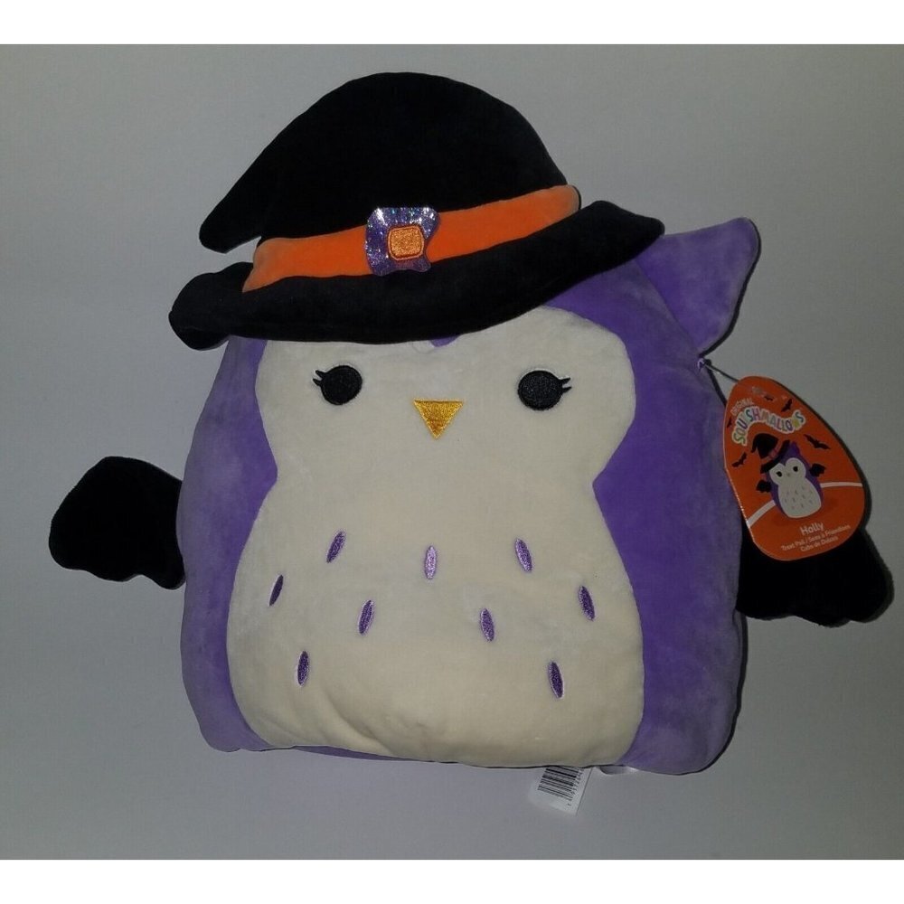 NWT Squishmallows Holly Halloween Treat Pail Plush 12" Purple Owl Witch Kellytoy